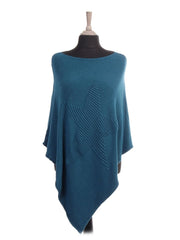 Italian Wool Mix Ribbed Star Poncho - Teal