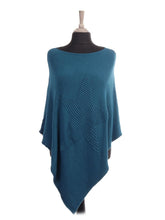 Italian Wool Mix Ribbed Star Poncho - Teal