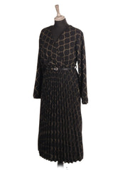 Italian Wrap Over Glittery Detail Pleated Dress With Belt - Gold