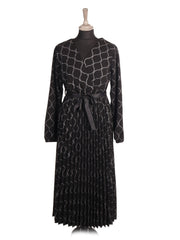 Italian Wrap Over Glittery Detail Pleated Dress With Belt - Silver