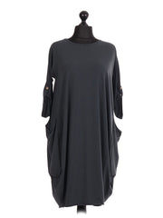 Italian Lagenlook Dress With Pockets - Charcoal