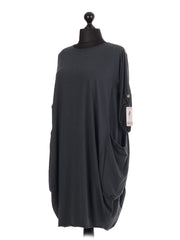 Italian Lagenlook Dress With Pockets - Charcoal