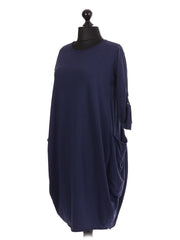 Italian Lagenlook Dress With Pockets - Navy
