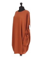 Italian Lagenlook Dress With Pockets - Rust