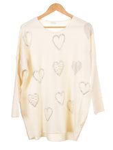 Pearl And Diamante Hearts Detail Ribbed Knitted Jumper - White