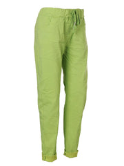 Italian Plain Magic Pants With Side Pockets - Parrot Green