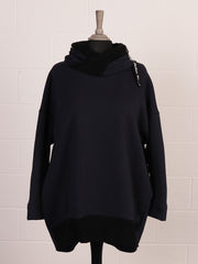 Plus Size Italian Hooded Dip Hem Fleece Top - Navy