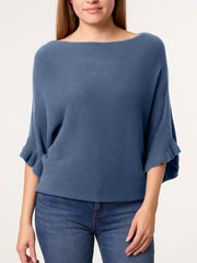 Italian Ruffle Sleeves Batwing Jumper - Denim