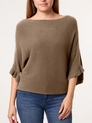 Italian Ruffle Sleeves Batwing Jumper - Mocha