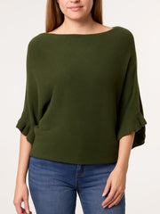 Italian Ruffle Sleeves Batwing Jumper - Army Green