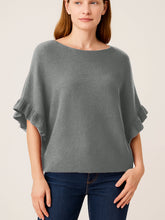 Italian Ruffle Sleeves Batwing Jumper - Light Grey