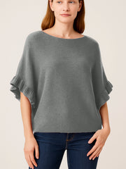 Italian Ruffle Sleeves Batwing Jumper - Light Grey