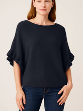 Italian Ruffle Sleeves Batwing Jumper - Navy
