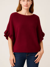 Italian Ruffle Sleeves Batwing Jumper - Wine