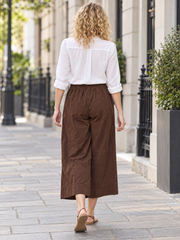 Italian Cotton Corduroy Wide Leg Culottes Pocket Trousers - Chocolate