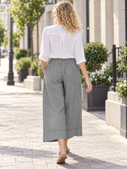 Italian Cotton Corduroy Wide Leg Culottes Pocket Trousers - Grey