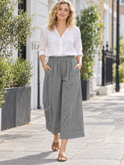 Italian Cotton Corduroy Wide Leg Culottes Pocket Trousers - Grey