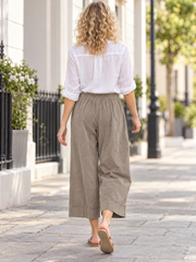 Italian Cotton Corduroy Wide Leg Culottes Pocket Trousers - Mocha