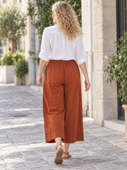 Italian Cotton Corduroy Wide Leg Culottes Pocket Trousers - Rust