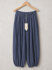 Italian Crinkle Fabric Elasticated Waist Harem Trousers - Denim