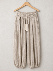 Italian Crinkle Fabric Elasticated Waist Harem Trousers - Mocha