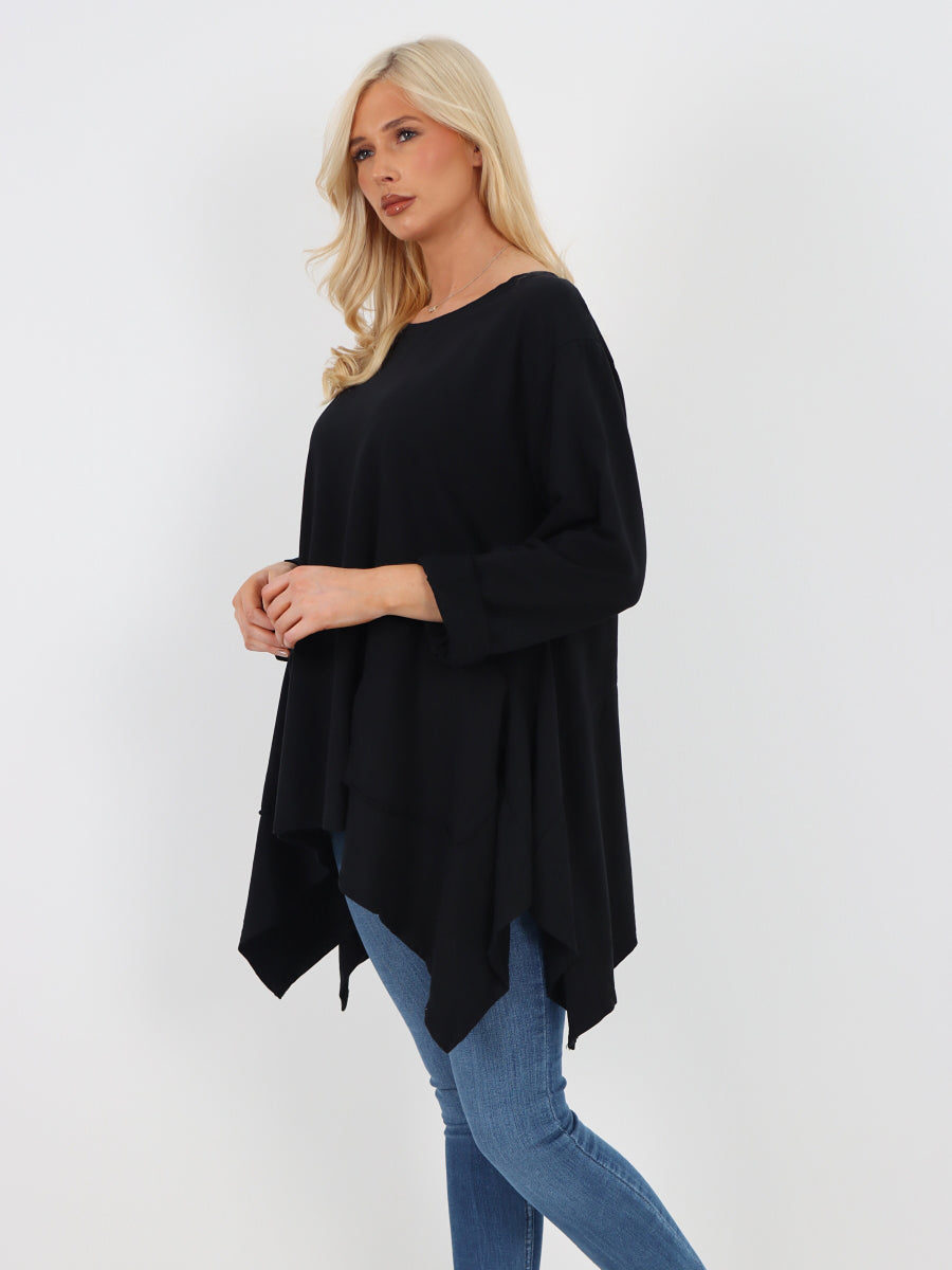 Italian Top Italian Diagonal Pockets Cotton Tunic Top - Black – PureLino.com