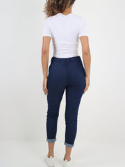 Italian Drawstring Waist Denim Magic Pants - Dark Denim