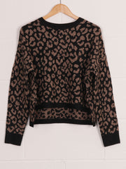 Italian Leopard Print Lana Wool Mix Knitted Jumper - Black