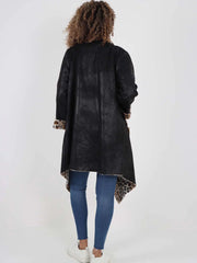 talian Leopard Print Open Front Jacket - Black