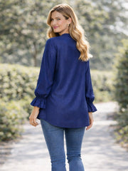 Italian Mandarin Collar Chambray Blouse - Denim