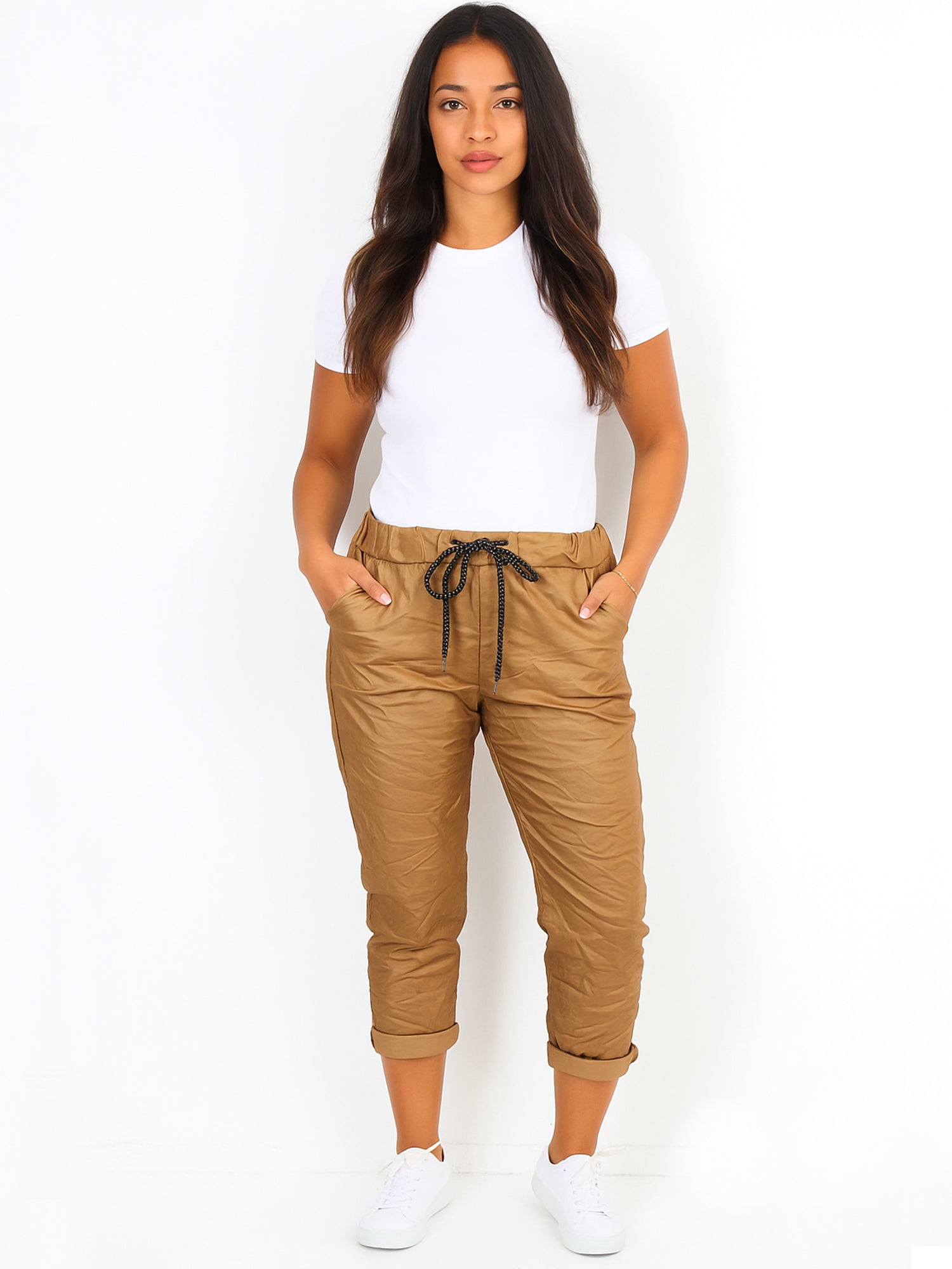 Italian Wet Look Stretch Magic Trousers - Gold