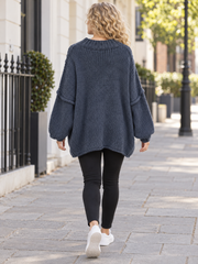 Italian Relaxed Fit Mohair Jumper - Navy