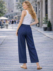 Italian Side Pocket Detail Wide Leg Trousers - Dark Denim