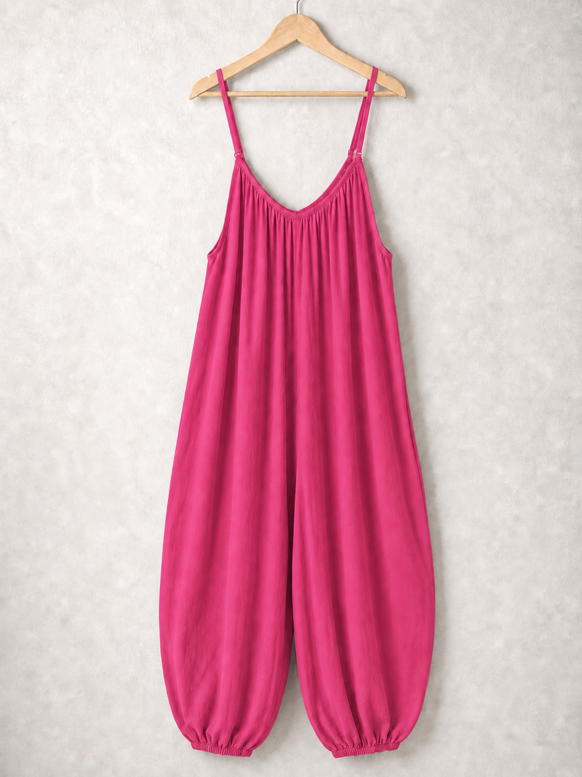 Italian Strappy Harem Style Jumpsuit With Side Pockets - Cerise