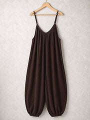 Italian Strappy Harem Style Jumpsuit With Side Pockets - Chocolate