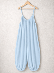 Italian Strappy Harem Style Jumpsuit With Side Pockets - Ice Blue