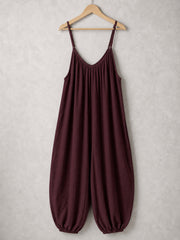 Italian Strappy Harem Style Jumpsuit With Side Pockets - Plum