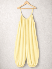 Italian Strappy Harem Style Jumpsuit With Side Pockets - Yellow