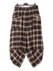 Italian Brushed Cotton Plaid Harem Trousers - Black
