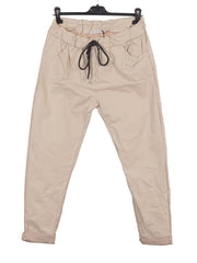 Italian Wet Look Stretch Magic Trousers - Beige