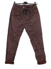 Italian Wet Look Stretch Magic Trousers - Chocolate