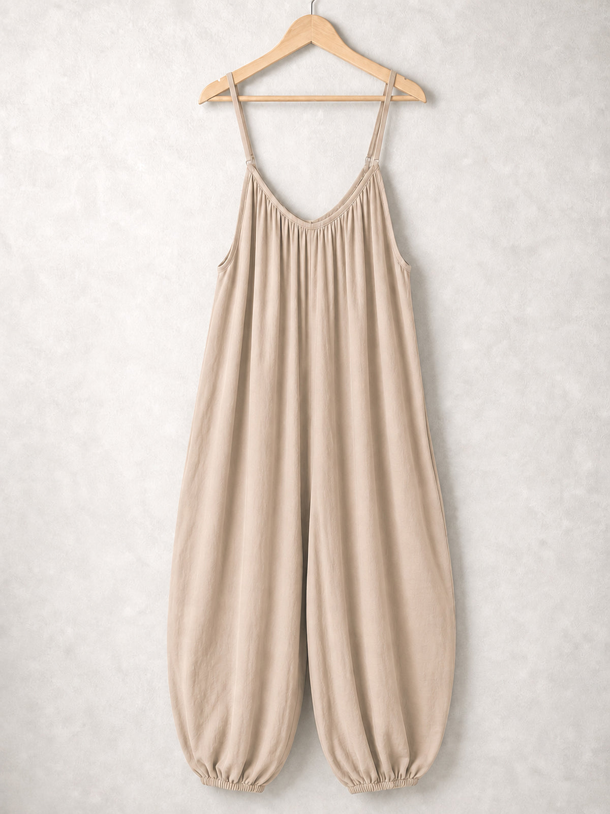Italian Strappy Harem Style Jumpsuit With Side Pockets - Beige