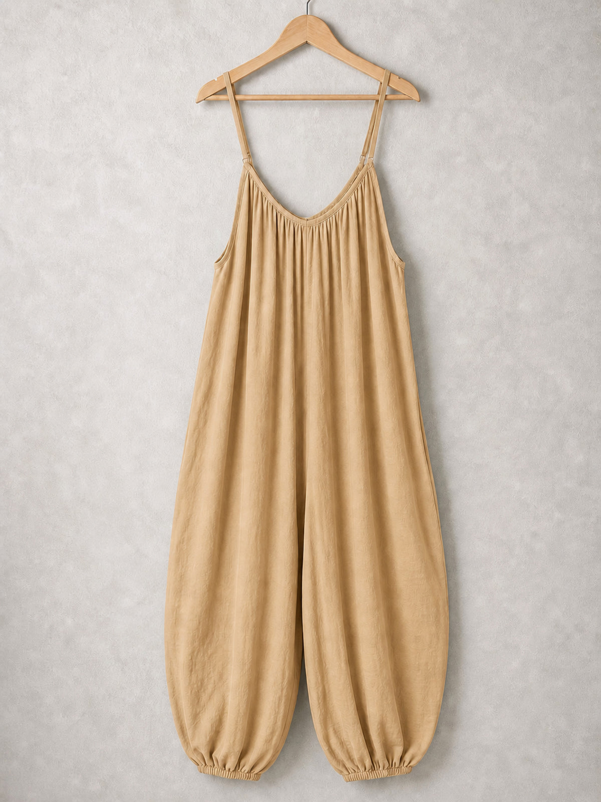 Italian Strappy Harem Style Jumpsuit With Side Pockets - Camel