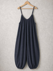 Italian Strappy Harem Style Jumpsuit With Side Pockets - Navy