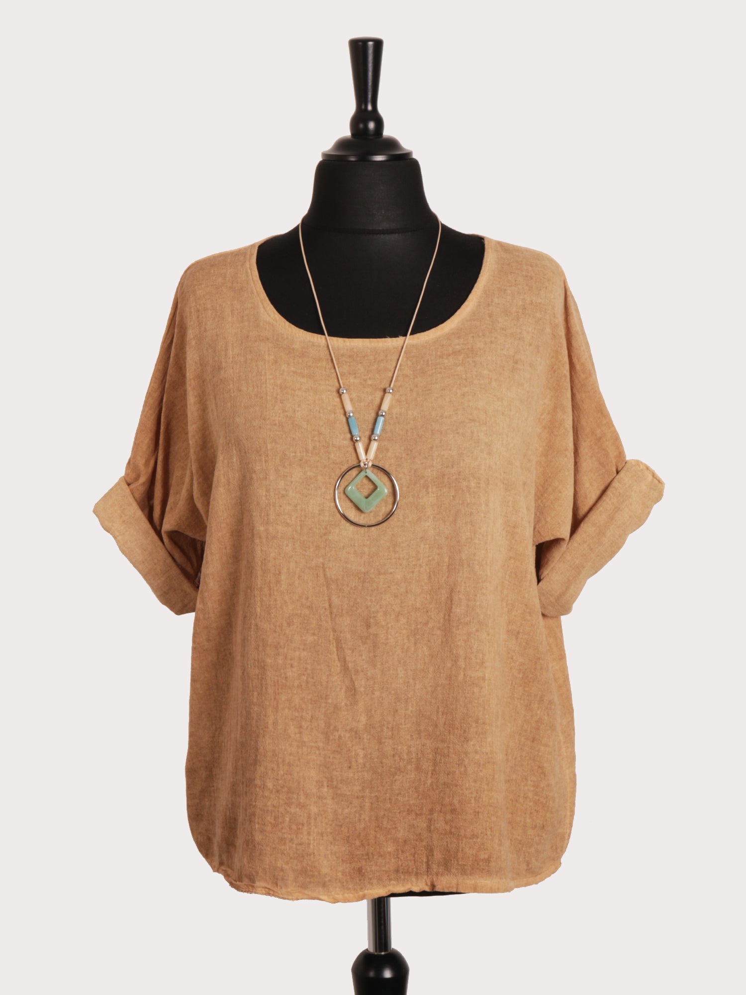 Italian Top Italian Vintage Dye Linen Blend Top with Necklace - Camel – PureLino.com