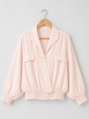 Made In Italy Wrap-front Flowy Cropped Top With Elastic Hem - Baby Pink