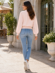 Made In Italy Wrap-front Flowy Cropped Top With Elastic Hem - Baby Pink