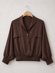 Made In Italy Wrap-front Flowy Cropped Top With Elastic Hem - Chocolate