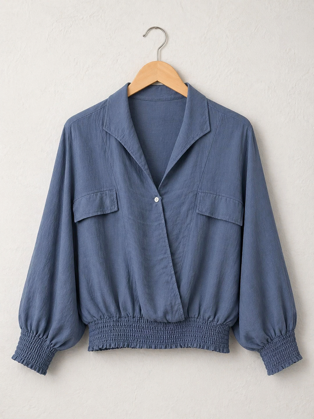 Made In Italy Wrap-front Flowy Cropped Top With Elastic Hem - Denim