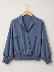Made In Italy Wrap-front Flowy Cropped Top With Elastic Hem - Denim